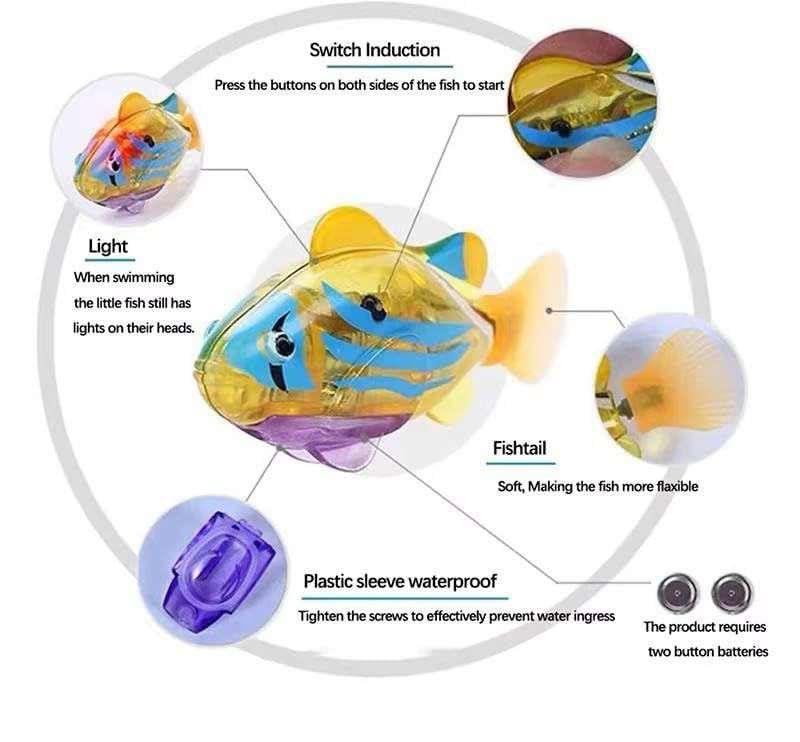 Interactive Robot Fish Toy, Electronic, Activated Swimming in Water with LED Light, Decorative Fish Toy for Home, Garden, Lawn (1 Pc) (Blue)