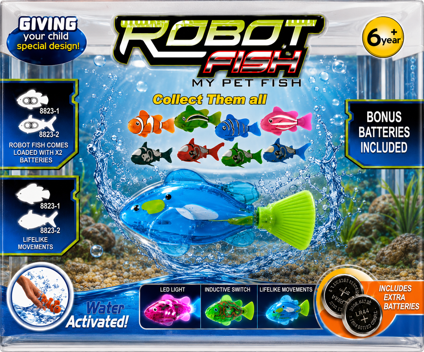 Interactive Robot Fish Toy, Electronic, Activated Swimming in Water with LED Light, Decorative Fish Toy for Home, Garden, Lawn (1 Pc) (Blue)