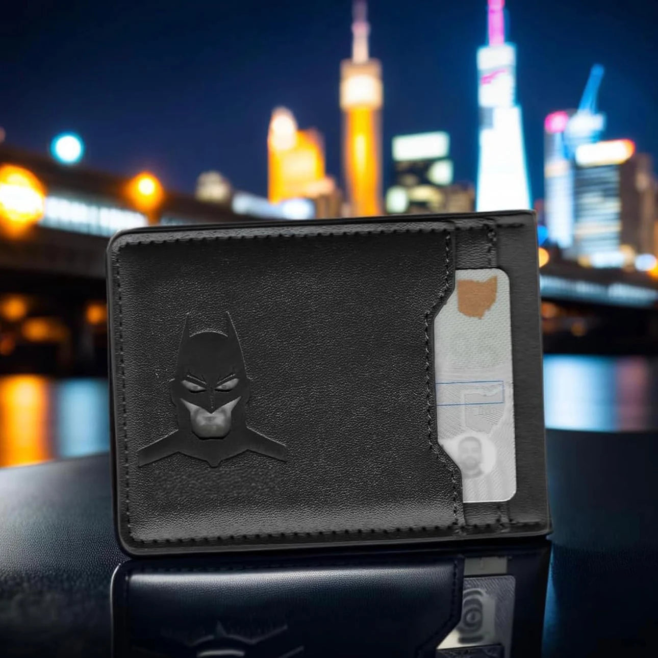 Sleek Leather Card Holder with Superhero Gift