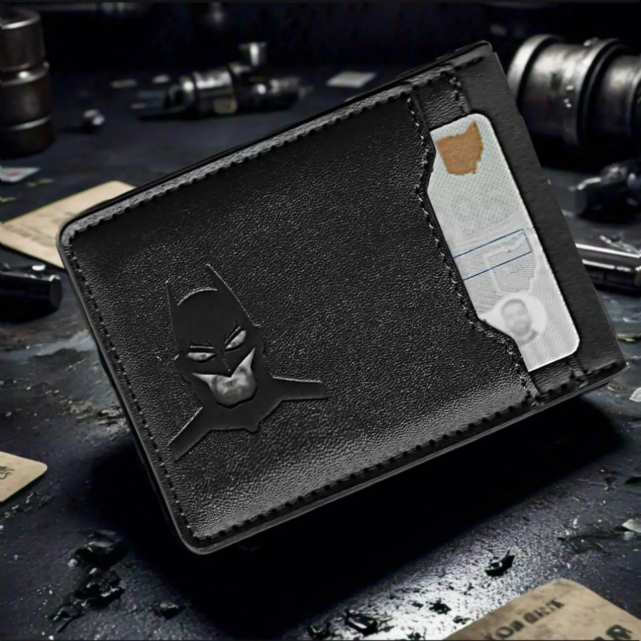 Sleek Leather Card Holder with Superhero Gift